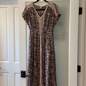 Lucky Brand Black cream floral bohemian maxi dress